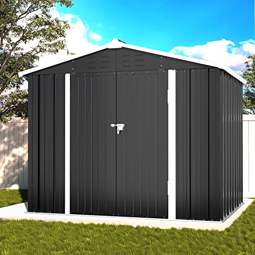 UDPATIO Outdoor Storage Shed 8x6 FT, Metal Garden Shed for Bike, Garbage Can, Tool, Lawnmower, Outside Sheds & Outdoor Storage Galvanized Steel with Lockable Door for Backyard, Patio, Lawn, Dark Grey