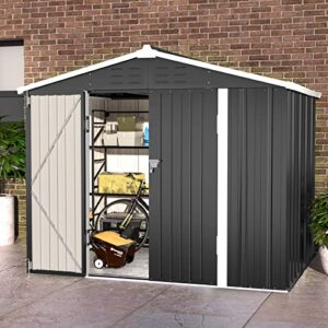 UDPATIO Outdoor Storage Shed 8x6 FT, Metal Garden Shed for Bike, Garbage Can, Tool, Lawnmower, Outside Sheds & Outdoor Storage Galvanized Steel with Lockable Door for Backyard, Patio, Lawn, Dark Grey