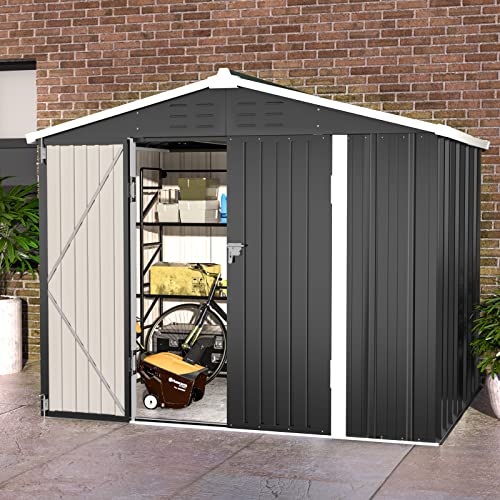 UDPATIO Outdoor Storage Shed 8x6 FT, Metal Garden Shed for Bike, Garbage Can, Tool, Lawnmower, Outside Sheds & Outdoor Storage Galvanized Steel with Lockable Door for Backyard, Patio, Lawn, Dark Grey