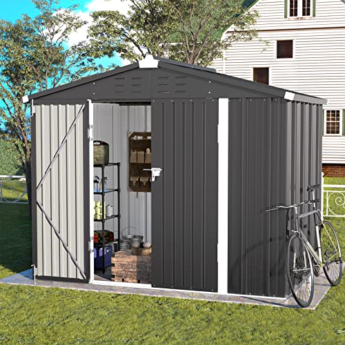 UDPATIO Outdoor Storage Shed 8x6 FT, Metal Garden Shed for Bike, Garbage Can, Tool, Lawnmower, Outside Sheds & Outdoor Storage Galvanized Steel with Lockable Door for Backyard, Patio, Lawn, Dark Grey