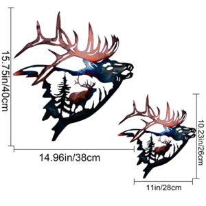 15'' Rustic Metal Elk art Wall Decor Unique Cabin Hunting Reindeer Wall Decor for Living Room, Bedroom, Bathroom Indoor,Farm Outdoor - Family Artwork Handcraft Gift