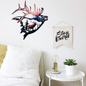 15'' Rustic Metal Elk art Wall Decor Unique Cabin Hunting Reindeer Wall Decor for Living Room, Bedroom, Bathroom Indoor,Farm Outdoor - Family Artwork Handcraft Gift