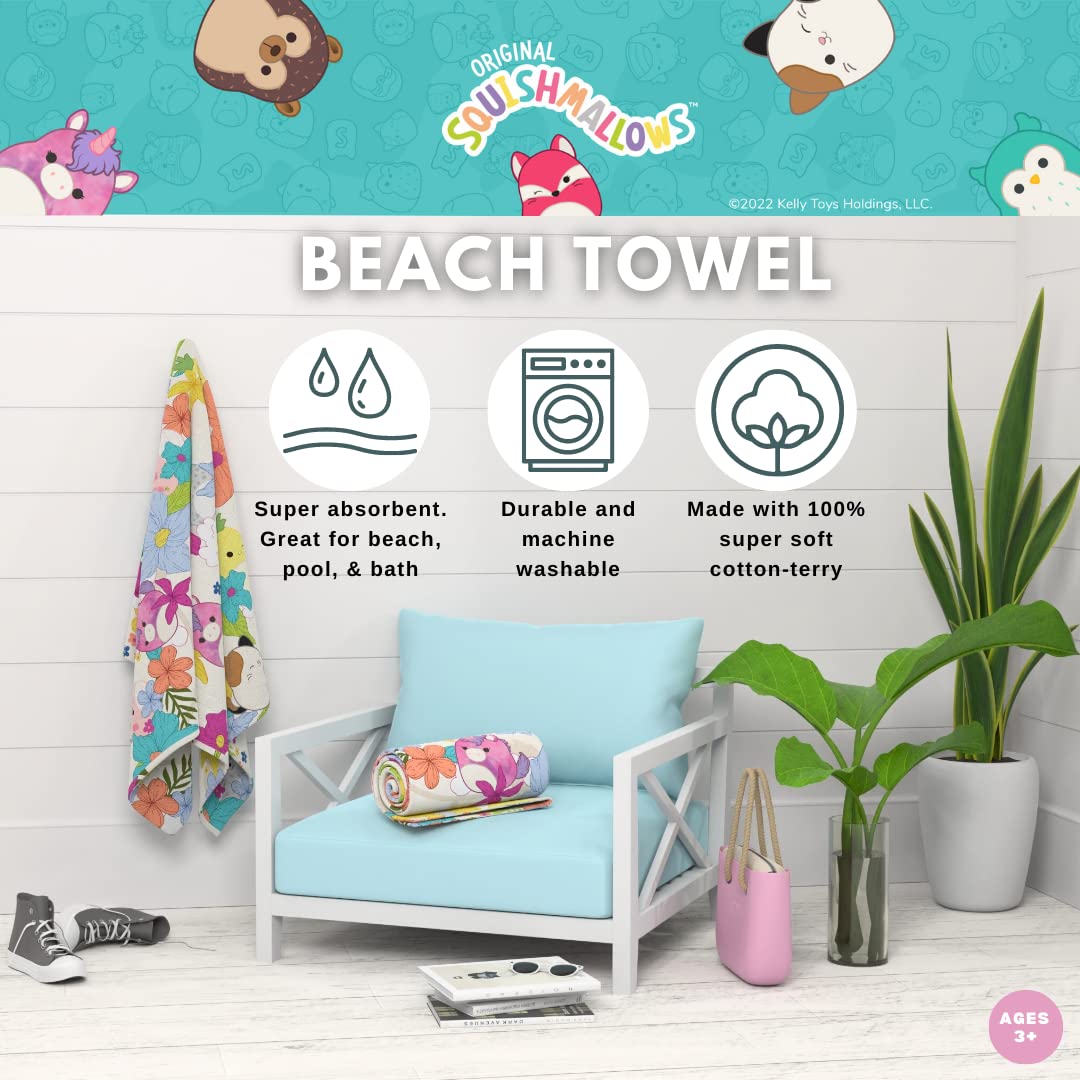 Franco Collectibles Squishmallows Super Soft Cotton Bath/Pool/Beach Towel, 60 in x 30 in, (Official Licensed Squishmallows Product)