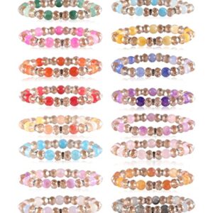 PIPITREE 16PCS Crystal Bracelet Beaded Bracelets for Women, Colorful Stackable Stretch Beads Bracelets Healing Crystals Rhinestone Spacers Anxiety Relief Gifts for Women