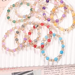 PIPITREE 16PCS Crystal Bracelet Beaded Bracelets for Women, Colorful Stackable Stretch Beads Bracelets Healing Crystals Rhinestone Spacers Anxiety Relief Gifts for Women