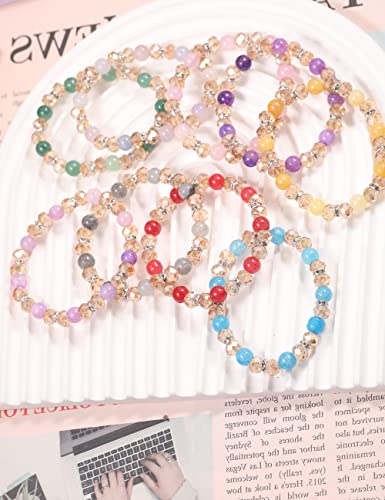 PIPITREE 16PCS Crystal Bracelet Beaded Bracelets for Women, Colorful Stackable Stretch Beads Bracelets Healing Crystals Rhinestone Spacers Anxiety Relief Gifts for Women