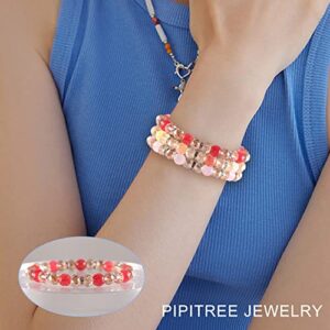 PIPITREE 16PCS Crystal Bracelet Beaded Bracelets for Women, Colorful Stackable Stretch Beads Bracelets Healing Crystals Rhinestone Spacers Anxiety Relief Gifts for Women