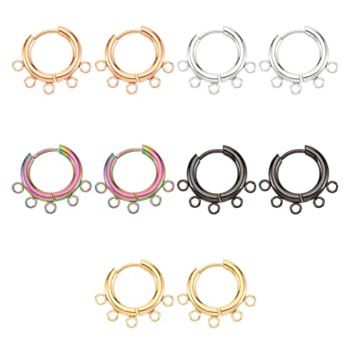 DICOSMETIC 10 Pairs 5 Colors Huggie Hoop Earring Stainless Steel Hoop Earring Findings with 5 Loops Black/Gold/Rose Gold/Rainbow Color Round Leverback Earring Hooks for Earring Making, Hole: 1.8mm