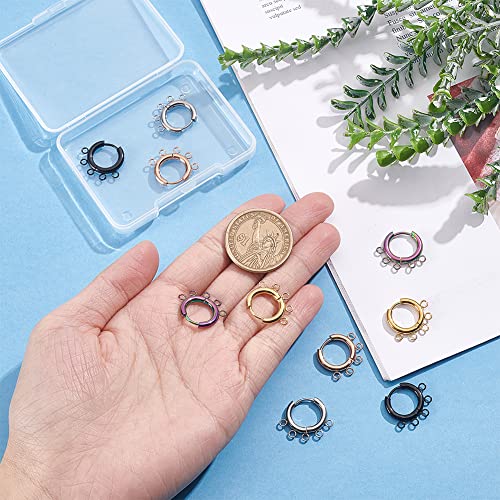 DICOSMETIC 10 Pairs 5 Colors Huggie Hoop Earring Stainless Steel Hoop Earring Findings with 5 Loops Black/Gold/Rose Gold/Rainbow Color Round Leverback Earring Hooks for Earring Making, Hole: 1.8mm