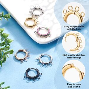 DICOSMETIC 10 Pairs 5 Colors Huggie Hoop Earring Stainless Steel Hoop Earring Findings with 5 Loops Black/Gold/Rose Gold/Rainbow Color Round Leverback Earring Hooks for Earring Making, Hole: 1.8mm