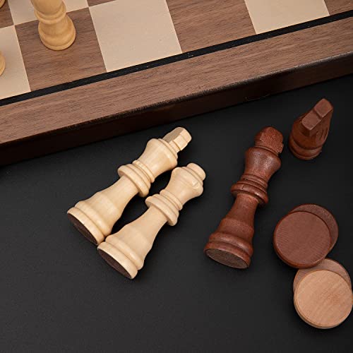 SOLENGMILY 15" Upgraded Large Wooden Magnetic Chess Board Set,Felt Interior with Storage Slots for Pieces,Includes 2 Extra 3" Queens、Chess Book & Carry Bag.Best Beginner Chess Sets for Adults & Kids