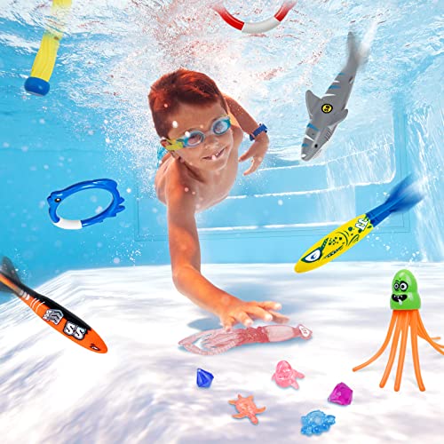 Korlon Tec 25 Pcs Pool Toys for Kids Ages 4-8, Swimming Pool Diving Toys, Underwater Pool Toys for Kids Ages 8-12, Fun Training Water Swim Toys Gift Set for Kids Boys Girls Adults