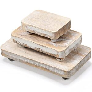 3 pcs wooden risers for display wood pedestal stand wooden risers for decor farmhouse vintage rustic riser stackable kitchen wooden stand tray riser, 3 sizes (white, 8 x 4.3, 6 x 3.5, 4 x 2.8 in)