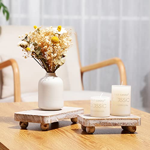 3 Pcs Wooden Risers for Display Wood Pedestal Stand Wooden Risers for Decor Farmhouse Vintage Rustic Riser Stackable Kitchen Wooden Stand Tray Riser, 3 Sizes (White, 8 x 4.3, 6 x 3.5, 4 x 2.8 In)