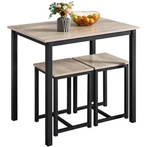 yaheetech 3 piece dining table set - kitchen table & chair sets for 2 - compact table w/ 2 stools & space saving design for dining room living room kitchen, gray