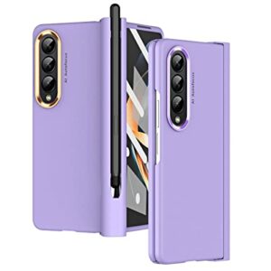 eaxer compatible with samsung galaxy z fold 4 case, shockproof plating lens hinge protector screen case cover s pen holder with pen stylus (purple)