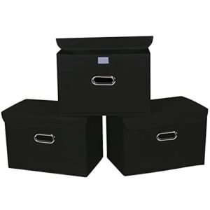 dabeact foldable fabric storage cube bins with lids collapsible storage bins basket closet organizers with handles for home ,storage boxes for organizing,3 pack,(black)