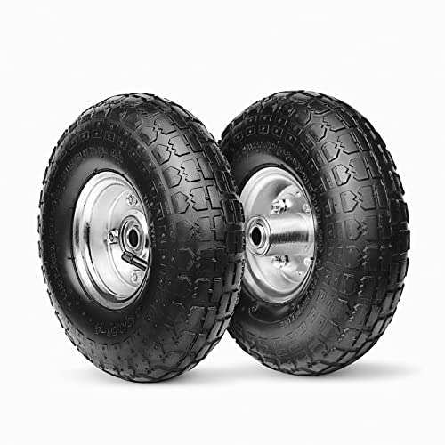 10-Inch Replacement Tire and Wheel 4.10/3.50-4" - 10” Utility Tires for Gorilla Cart, Dolly, Hand Truck, Generator, Lawnmower, Garden Wagon with 5/8” Axle Bore Hole - Double Sealed Bearings (2 pack)