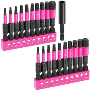 thinklearn pink hex head allen wrench drill bit set 20pcs (metric&sae), 1/4” hex-shank s2 steel hex bits set with quick-change adapter, perfect for home diy-gift for women, magnetic tips