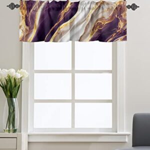 Window Curtain Valances for Kitchen Windows,Purple Gold White Marble Texture Rod Pocket Short Window Valance Natural Cracks Granite Stone Cafe Treatment Valance for Living Room/Bathroom/Bedroom