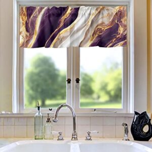 Window Curtain Valances for Kitchen Windows,Purple Gold White Marble Texture Rod Pocket Short Window Valance Natural Cracks Granite Stone Cafe Treatment Valance for Living Room/Bathroom/Bedroom