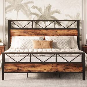 likimio king bed frame, tall industrial headboard 51.2", platform bed frame king with strong metal support, solid and stable, noise free, no box spring needed, easy assembly