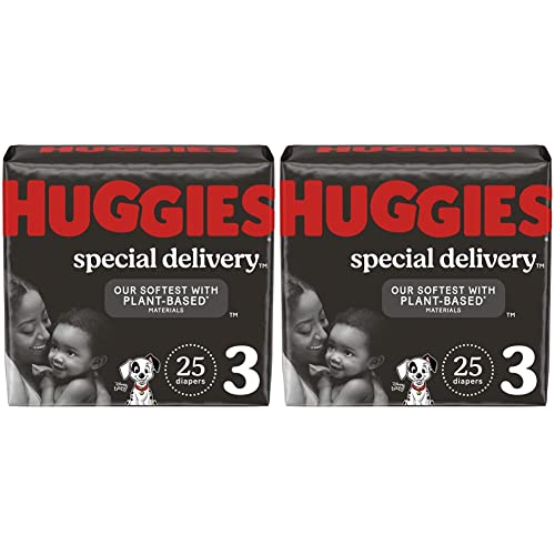 Hypoallergenic Baby Diapers Size 3 (16-28 lbs), Huggies Special Delivery, Fragrance Free, Safe for Sensitive Skin, 25 Ct (Pack of 2)