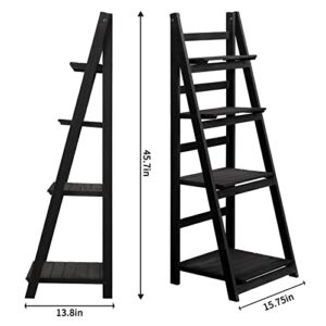 Babion Ladder Shelf, 4-Tier Ladder Bookshelf, Black Bookcase with Shelves, Storage Rack Plant Stand for Home, Bedroom, Bathroom,Office, 16 x 14 x 46 Inch, Industrial Style, Wood Frame