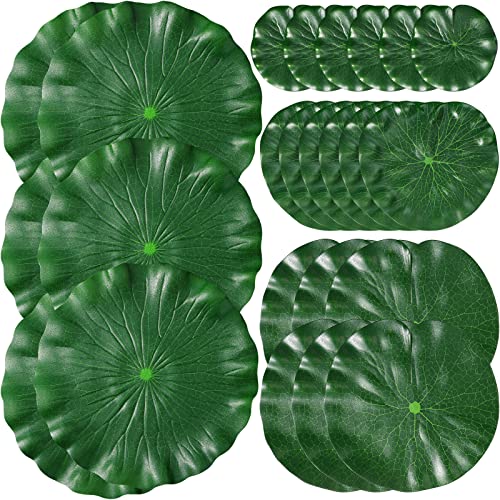 Jutom 24 Pieces 4 Sizes Artificial Floating Foam Lotus Leaves Water Lily Pads Ornaments Artificial Foliage Pond Decor for Patio Fish Pond Pool Aquarium Home Garden Wedding Party Decoration