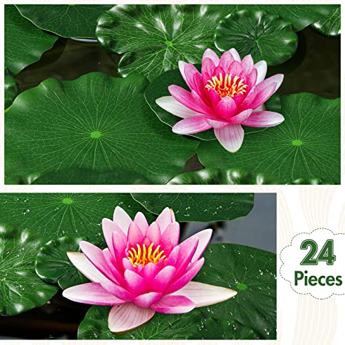 Jutom 24 Pieces 4 Sizes Artificial Floating Foam Lotus Leaves Water Lily Pads Ornaments Artificial Foliage Pond Decor for Patio Fish Pond Pool Aquarium Home Garden Wedding Party Decoration