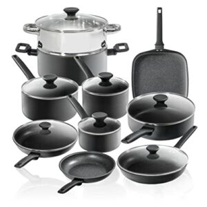 granitestone pro pots and pans set nonstick cookware set, 17 pc hard anodized kitchen cookware set, non stick pots and pans set with lids and diamond/mineral coating, dishwasher safe, non toxic