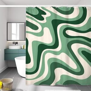 lightinhome aesthetic 70s shower curtain 60wx72h inches green y2k abstract waves swirl cute retro boho groovy bathroom decor shower accessories cloth fabric waterproof polyester set with hooks