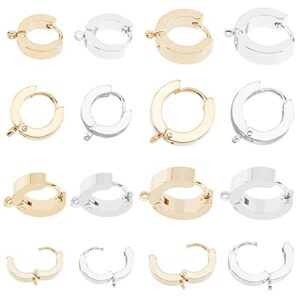 arricraft 16 pcs 2 colors huggie hoop earrings findings, stainless steel leverback earwires findings with open loop rings earrings components for diy earrings jewelry making