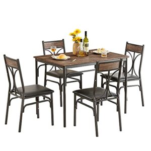 vecelo 5 piece kitchen table room,dinette,breakfast nook,industrial style, dining set for 4, retro brown