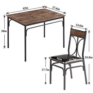 VECELO 5 Piece Kitchen Table Room,Dinette,Breakfast Nook,Industrial Style, Dining Set for 4, Retro Brown