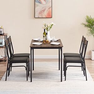 VECELO 5 Piece Kitchen Table Room,Dinette,Breakfast Nook,Industrial Style, Dining Set for 4, Retro Brown