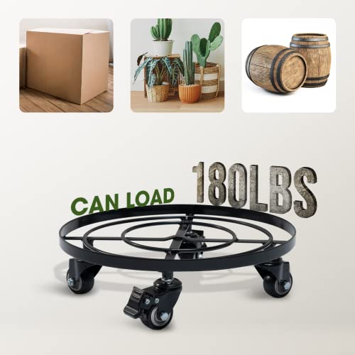 Idzo Round Heavy Duty Plant Caddy with Wheels, Cast Iron Plant Dolly, Plant Stand with Wheels, Load Capacity 180 Lbs, Repositioning Heavy Pots, Hauling Heavy Household Items, 14 Inch - Black