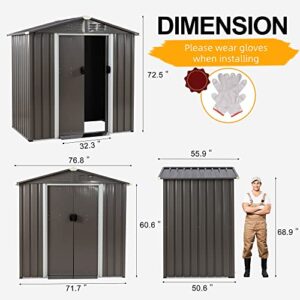 Shintenchi 6X4 FT Outdoor Storage Shed,Waterproof Metal Garden Sheds with Lockable Double Door,Weather Resistant Steel Tool Storage House Shed for Yard,Garden,Patio,Lawn,Grey