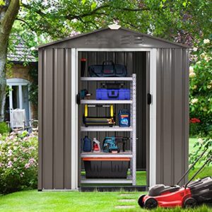 Shintenchi 6X4 FT Outdoor Storage Shed,Waterproof Metal Garden Sheds with Lockable Double Door,Weather Resistant Steel Tool Storage House Shed for Yard,Garden,Patio,Lawn,Grey