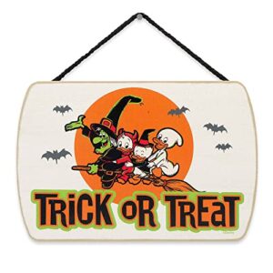 disney 100th anniversary trick or treat halloween hanging wood wall decor - spooky halloween sign featuring huey, dewey and louie