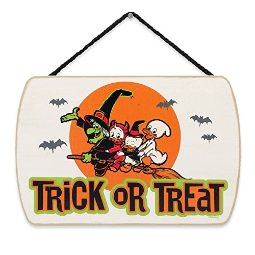 Disney 100th Anniversary Trick or Treat Halloween Hanging Wood Wall Decor - Spooky Halloween Sign Featuring Huey, Dewey and Louie