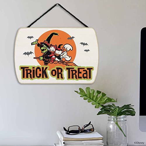 Disney 100th Anniversary Trick or Treat Halloween Hanging Wood Wall Decor - Spooky Halloween Sign Featuring Huey, Dewey and Louie