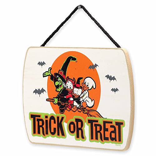 Disney 100th Anniversary Trick or Treat Halloween Hanging Wood Wall Decor - Spooky Halloween Sign Featuring Huey, Dewey and Louie