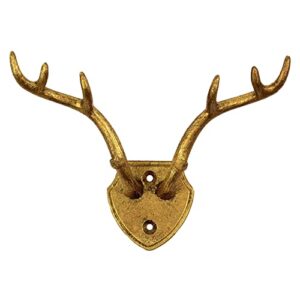 hline living cast iron hooks deer antler wall mounted hook, heavy duty vintage metal wall hooks, rustic decor antique hanging hook for coat, key, bag, towel, scarf in entryway, bedroom, bathroom, gold