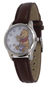 disney wp5012 winnie the pooh rotating bees silver tone brown leather band analog watch