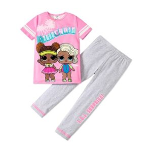 l.o.l. surprise! 2pcs kid girl clothes letter print striped short sleeve pink tee top and pants set dark pink 5-6 years