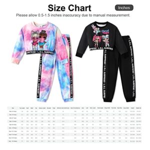 L.O.L. Surprise! Girls Clothes Crop Top and Pant Long Sleeve Doll Print Tie dye Sweatshirt Leggings Girls Outfits Sets 2Pcs Black 6-7 Years