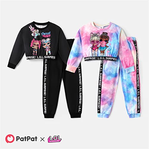 L.O.L. Surprise! Girls Clothes Crop Top and Pant Long Sleeve Doll Print Tie dye Sweatshirt Leggings Girls Outfits Sets 2Pcs Black 6-7 Years