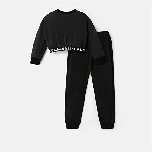 L.O.L. Surprise! Girls Clothes Crop Top and Pant Long Sleeve Doll Print Tie dye Sweatshirt Leggings Girls Outfits Sets 2Pcs Black 6-7 Years