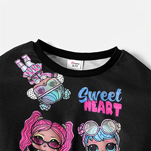 L.O.L. Surprise! Girls Clothes Crop Top and Pant Long Sleeve Doll Print Tie dye Sweatshirt Leggings Girls Outfits Sets 2Pcs Black 6-7 Years